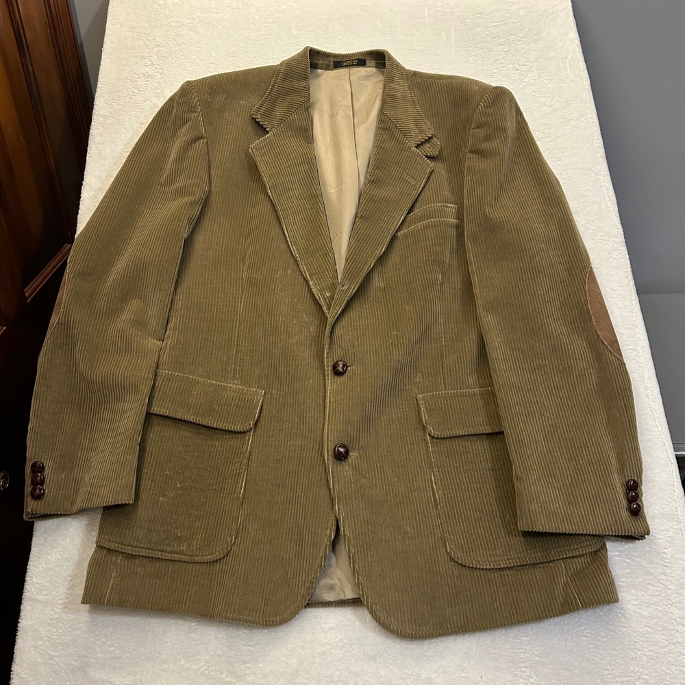 Orvis Corduroy Sport Coat Vintage Leather Button Elbow Patch Mens XL Brown Tan - Picture 2 of 10